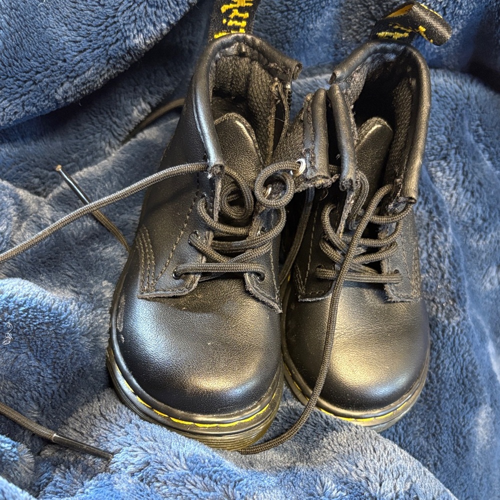 Dr. Martens Kids Black Boots with Yellow Stitching